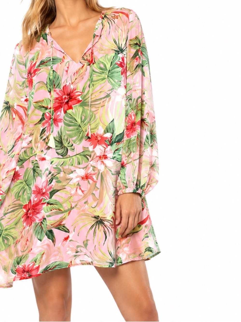 J. JILL Pink Tropical Floral Flowy Mini Dress